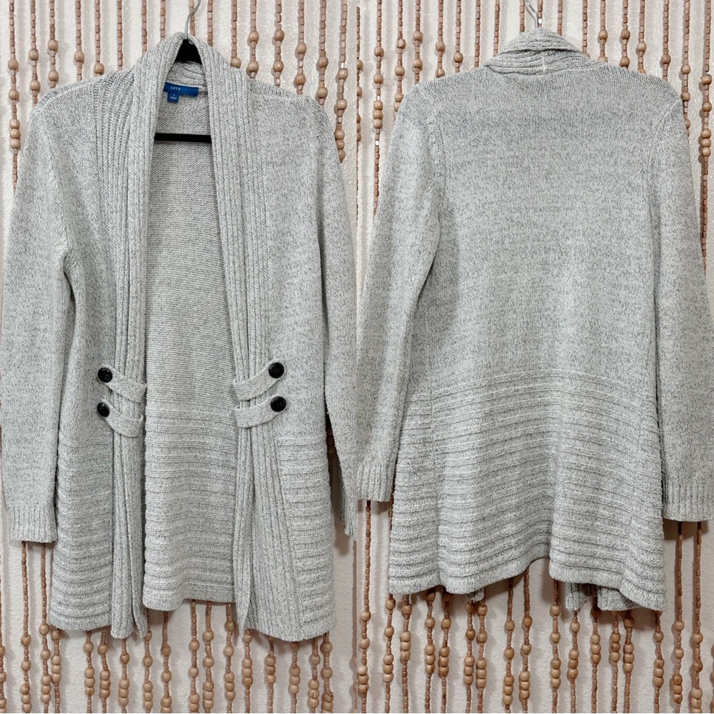 Heathered Gray Open Front Boho Cozy Contemporary Long Sleeve Holiday Sweater Sm